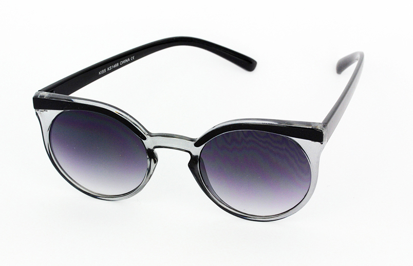 Runde Sonnenbrille, rauchige GlÃ¤ser, schwarzes Gestell