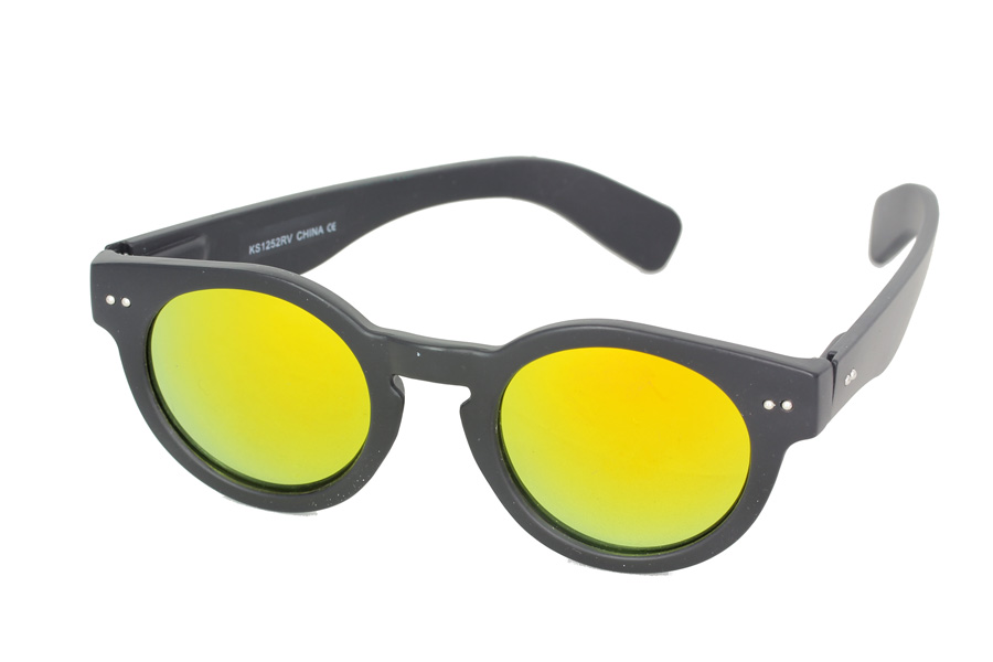 Mattschwarze runde Sonnenbrille mit verspiegelten GlÃ¤sern