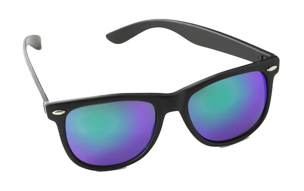 Wayfarer-Sonnenbrille, mattschwarz, grÃ¼nlich-mehrfarbiges Glas