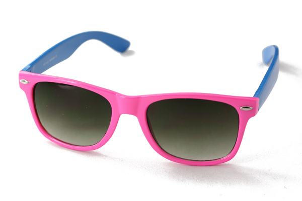 Wayfarer-Sonnenbrille, rosafarben mit blauen BÃ¼geln