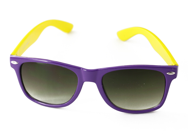 Wayfarer-Sonnenbrille, lila mit gelben BÃ¼geln